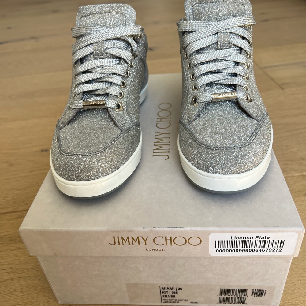 Jimmy Choo Miami Silver shoes.